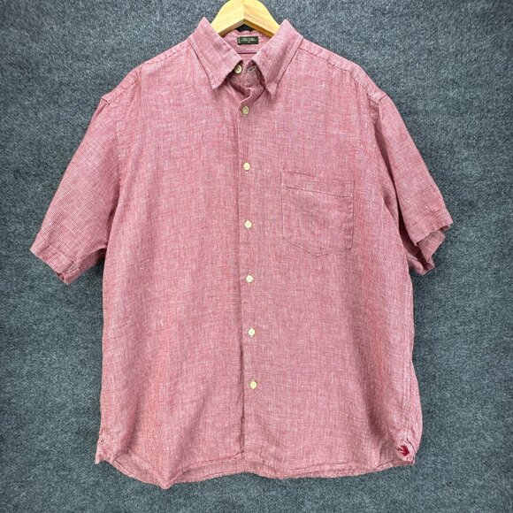 Orvis Signature Collection Linen Shirt Mens XL Button Down Micro Houndstooth Red - Picture 1 of 12